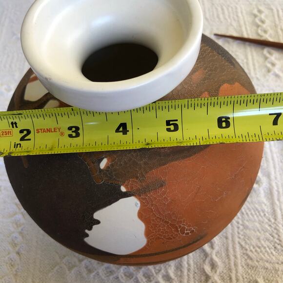 Mid‑Century Royal Haeger “Earth Wrap” crackle bud vase 7" orange brown USA - Picture 12 of 13